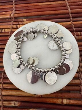Lia Sophia Silver Disc Charm Stretch Cha Cha Bracelet